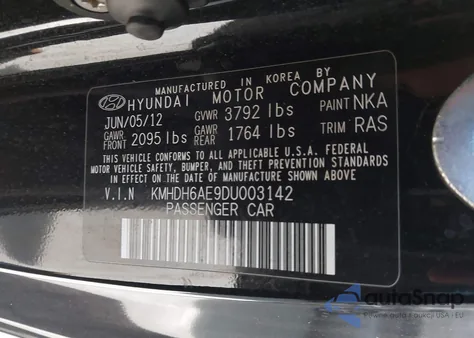 2013 Hyundai Elantra Se from USA, damaged, VIN KMHDH6AE9DU003142